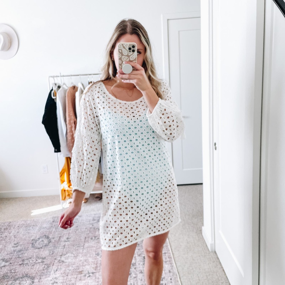 KISUII White Eyelet‎ Swim Cover up Mini Dress NWT S